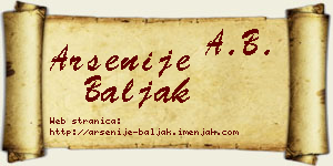 Arsenije Baljak vizit kartica